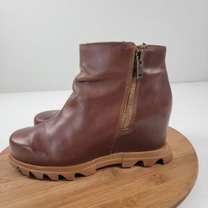 Sorel Joan of Arctic Wedge III Zip Boots Sz 8 Brown Distress Leather Snow NL4371
